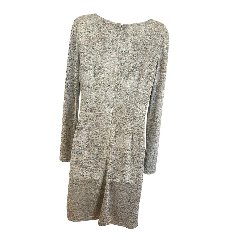 Vince Camuto Grey Metallic Knit Keyhole Sheath Dress Gold Bar Accent Size 4 - Picture 3 of 7